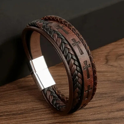 Pulsera de hombre tejida a mano con cuerda de cuero