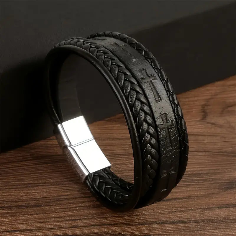 Pulsera de hombre tejida a mano con cuerda de cuero
