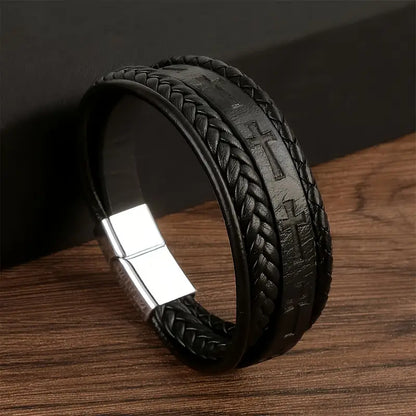 Pulsera de hombre tejida a mano con cuerda de cuero