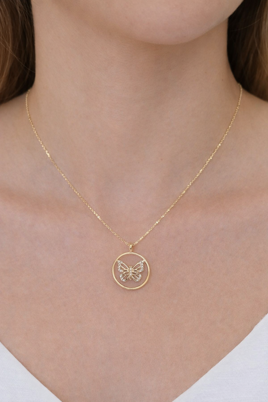 Butterfly in Circle Gold Plated 24K