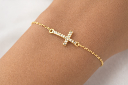 Woman Cross Zircons Bracelet Gold Plated 24K
