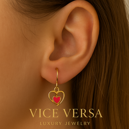 Pink Heart inside another heart 24K Gold Plated