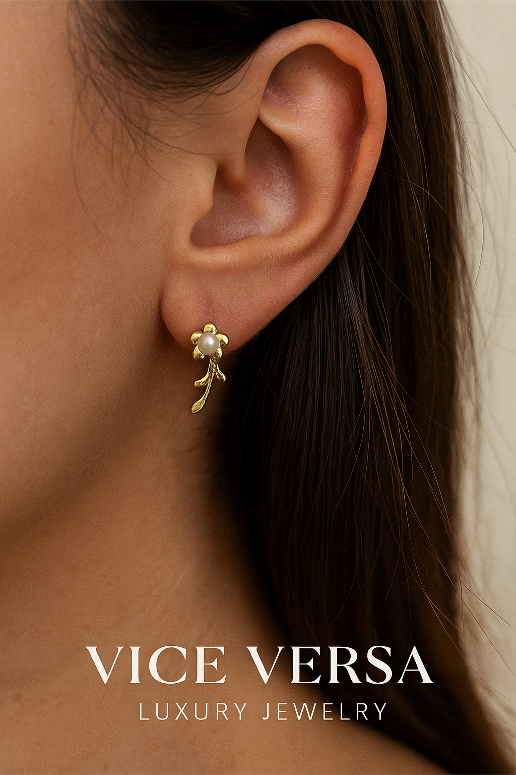 Flowers with leaf Stud Earrings Gold plated  24K