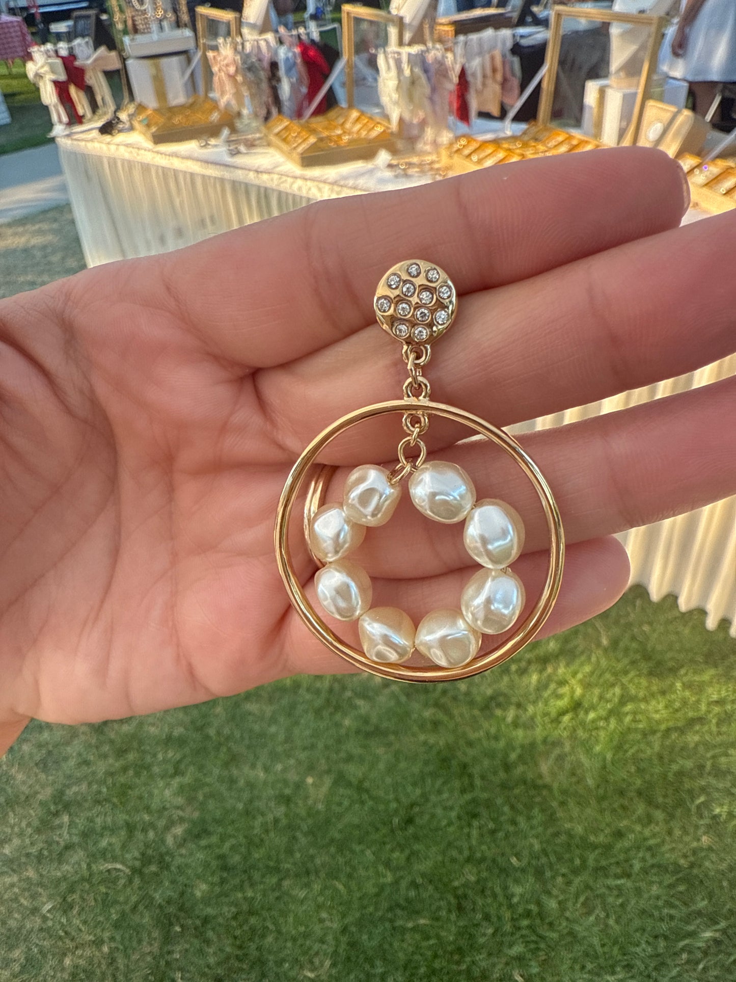 Pearls circle hoop  earrings 24K Gold Plated