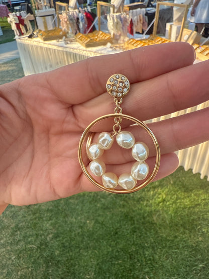 Pearls circle hoop  earrings 24K Gold Plated