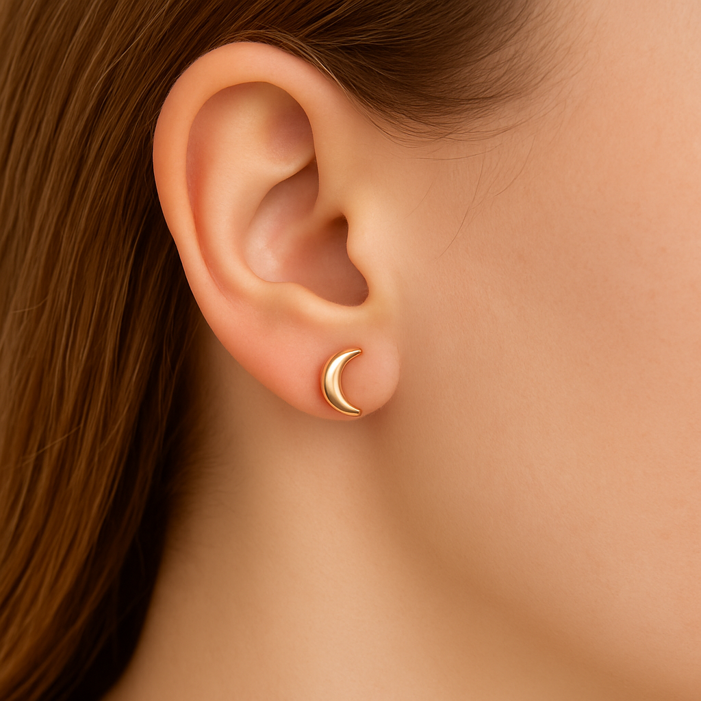 Half Moon Stud Earrings Gold plated  24K