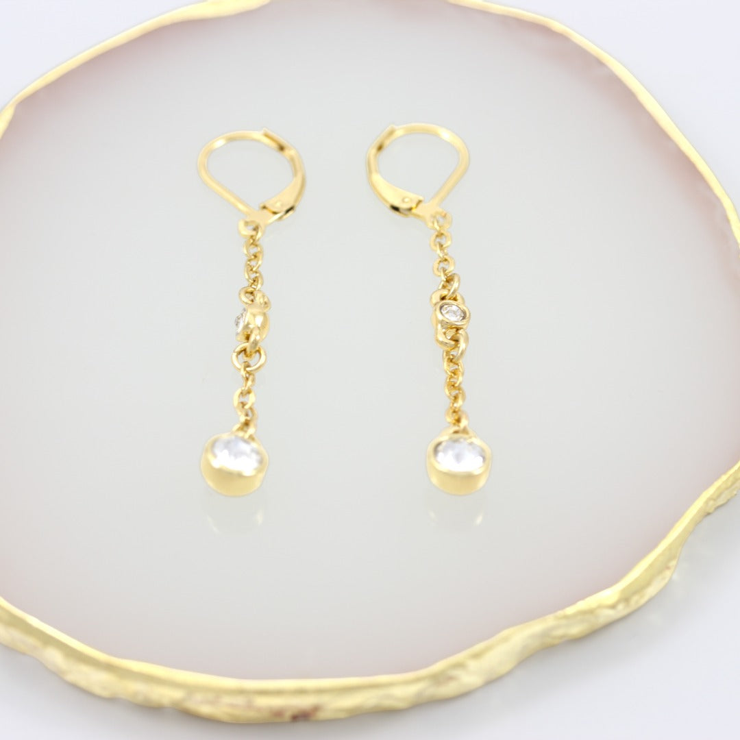 LONG -GOLD EARRINGS- CLOVER ROSÉ AU PEN