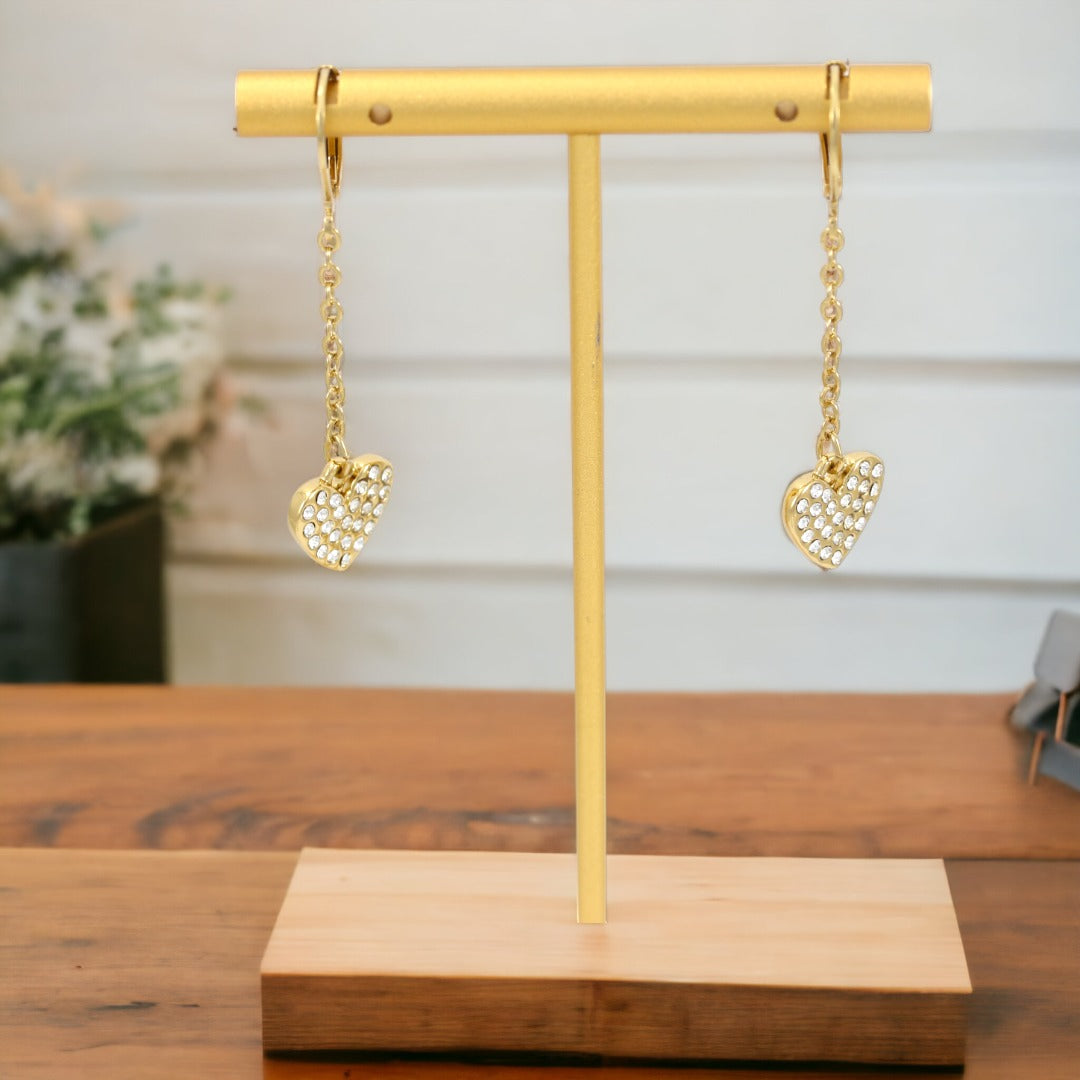 Heart Dangle Earrings Gold Plated 24k