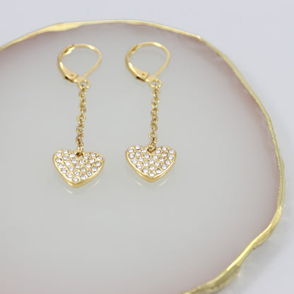 Heart Dangle Earrings Gold Plated 24k