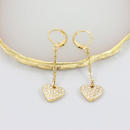 Heart Dangle Earrings Gold Plated 24k
