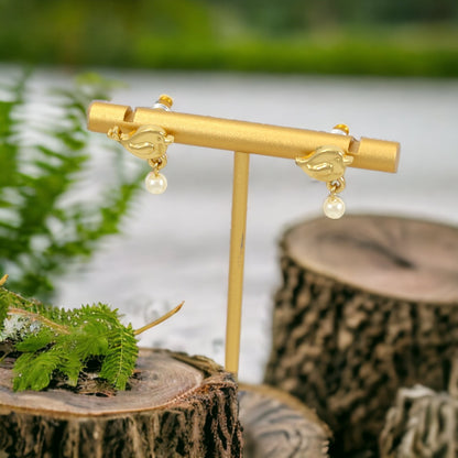 Pendientes colgantes de pájaros bañados en oro auténtico de 24 quilates