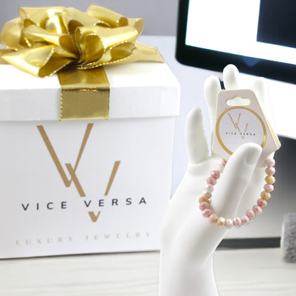 Pink Yellow Crystal Glass Beads Stretch Bracelet