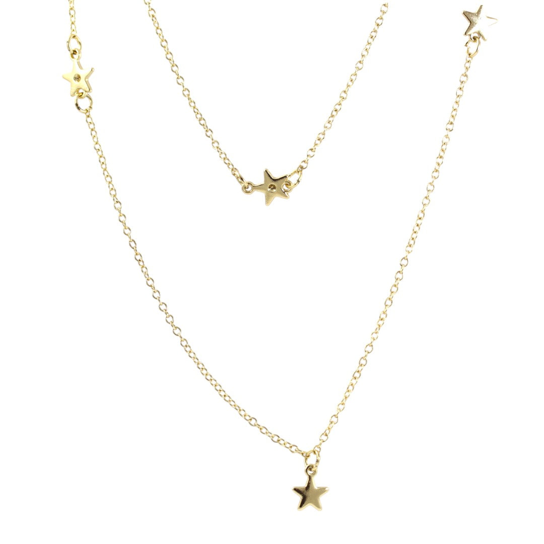 Double Chain Necklace Stars Necklace Gold Plated 24K