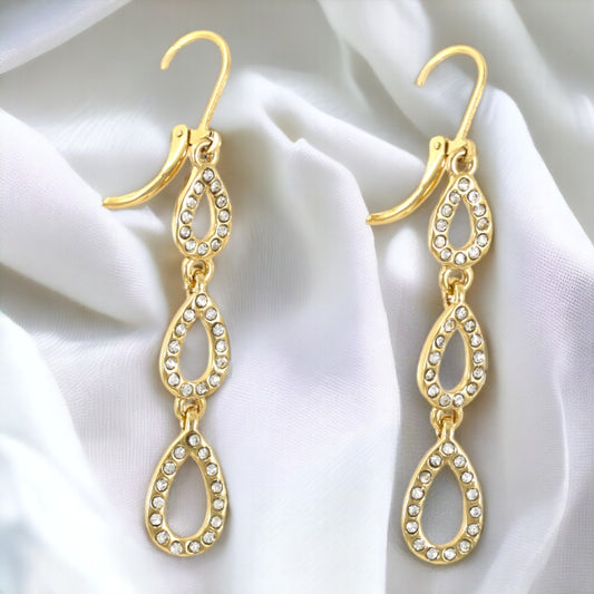 Three Layers drops with Zircons Earrings Gold Plated 24K Dangle Earrings