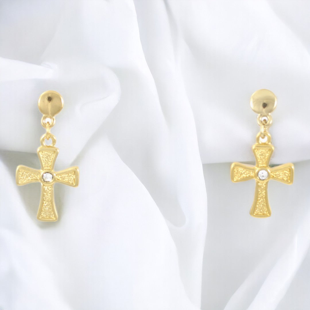 Handmade Big Cross Earrings Gold Plated 24K Stud Earrings
