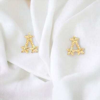 Pyramid 3 Stars Stud Real Gold Plated Earrings