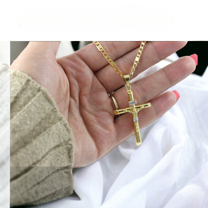 Collar con cadena Figaro y crucifijo de 24" chapado en oro real de 18 quilates