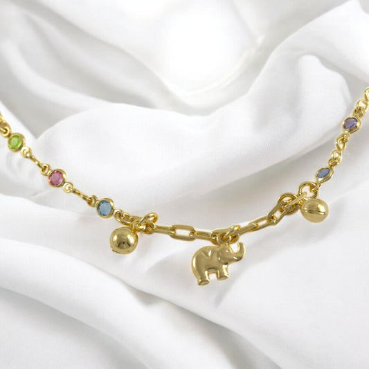 Anklet Bracelet Elephant colors Gold Filled 18K