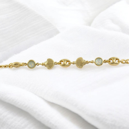 Anklet Bracelet Cuban Pearl Seacharm  Gold Filled 18K